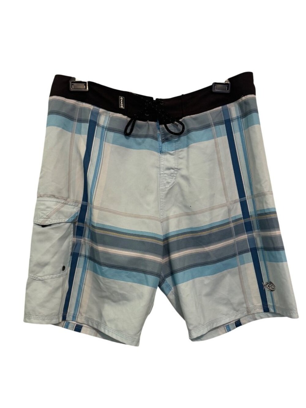 Aftco Bluewater Mens 34 Plaid Board Shorts With Pocket Adjustable Waist Light Bl